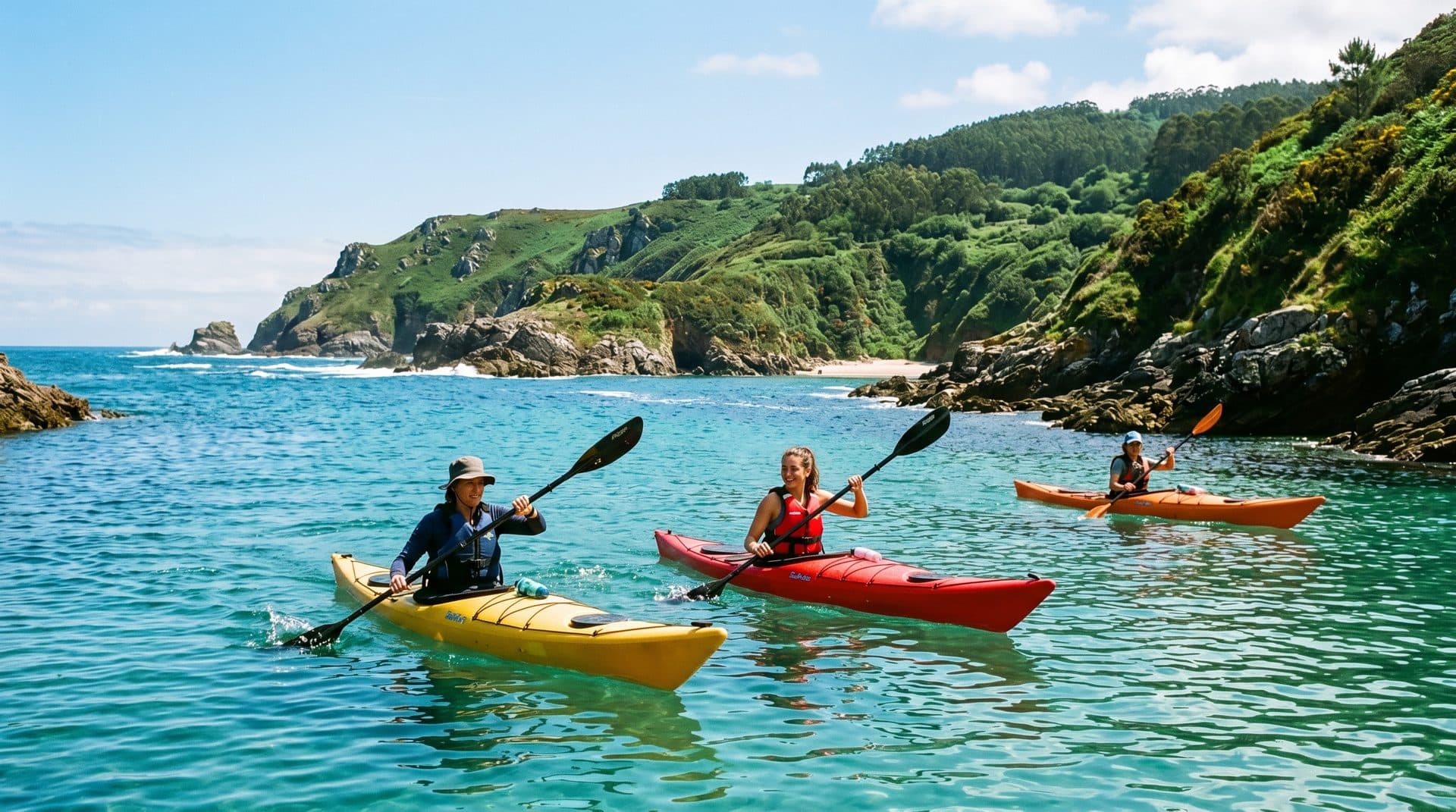Jornada en kayak por las aguas tranquilas de la Costa da Morte en Ponteceso