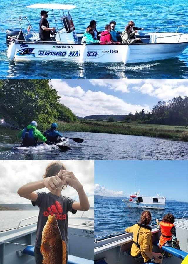 Pareja navegando en kayak por la Costa da Morte con Surca en Ponteceso