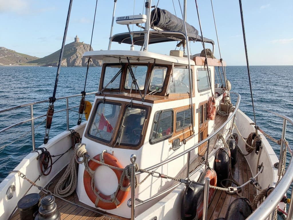 Detalle de una embarcación de Surca lista para una ruta en barco por Ponteceso